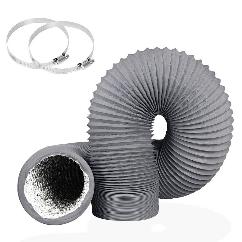 YIJUHOU 4Inch 10FT Long Flexible Aluminum Air Ducting, Heavy-Duty Grey 4 Layer Dryer Vent Hose, Dryer Duct for HVAC Ventilation,Duct Fan Systems, 2 Stainless Steel Clamps - Image 1